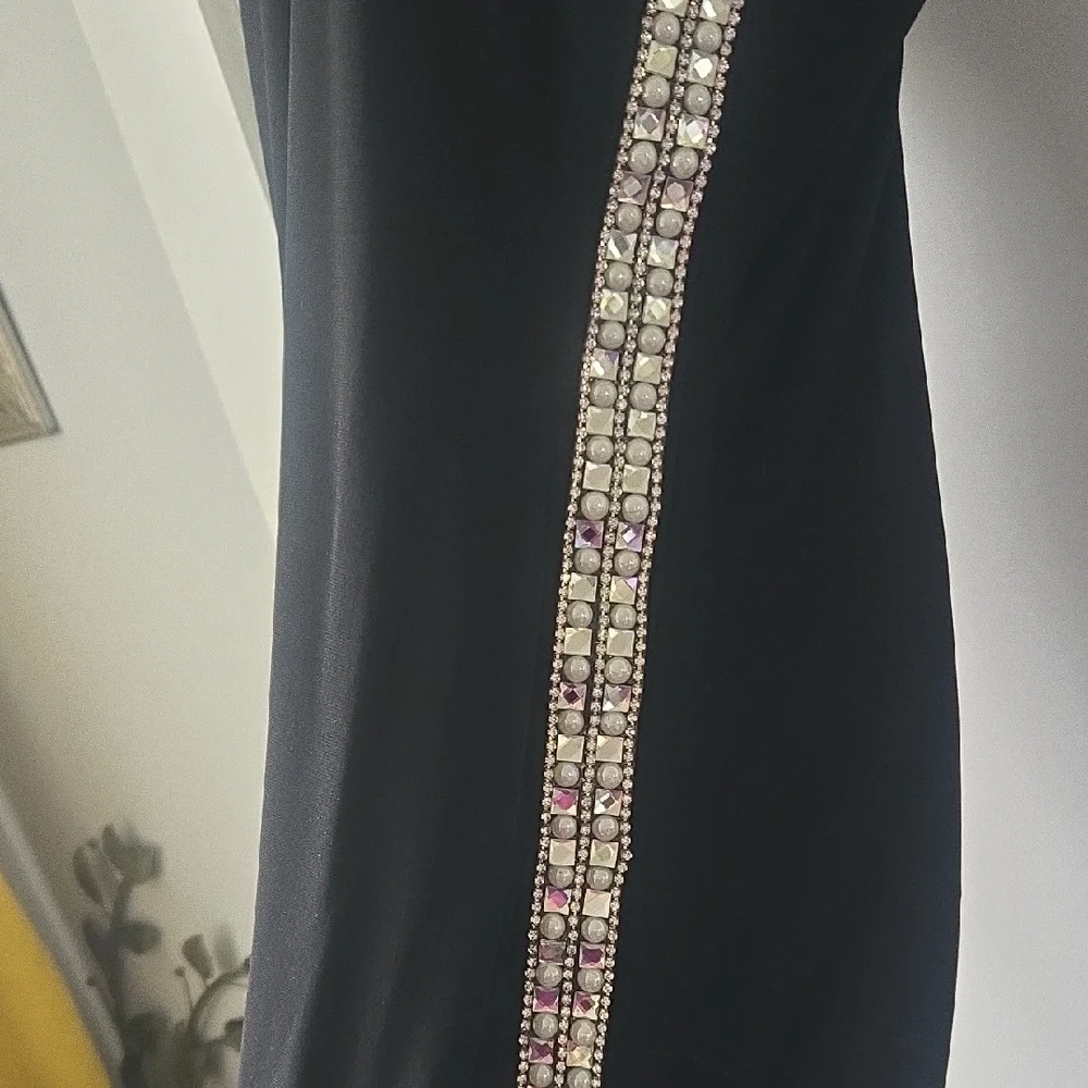 Jump Black Sleeveless Halter Sheath Dress With Silver Embellishments & Slit - Picture 4 of 5